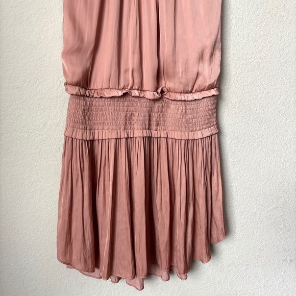 Blue Life Boho Satin High Neck Halter Flirty Smocked Waist Mini Dress - Picture 4 of 13